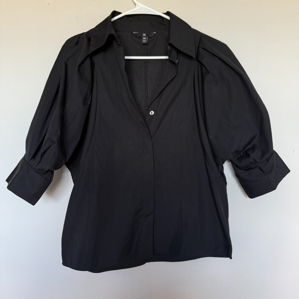 BANANA REPUBLIC Womens Seamed Poplin Shirt XS Black Minimalist Office Corpcore - Picture 2 of 7